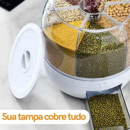 PraticFlex - Dispenser Giratório Inteligente de Grãos e Cereais 6 Divisões - Entrega Grátis