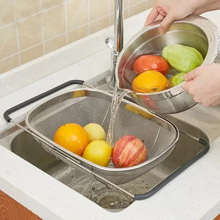 InoxCest - Cesto Escorredor de Frutas Verduras e Talheres de Aço Inoxidável Com Suporte Para Fruteira - Entrega Grátis