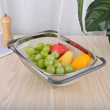 InoxCest - Cesto Escorredor de Frutas Verduras e Talheres de Aço Inoxidável Com Suporte Para Fruteira - Entrega Grátis