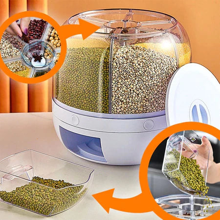 PraticFlex - Dispenser Giratório Inteligente de Grãos e Cereais 6 Divisões - Entrega Grátis