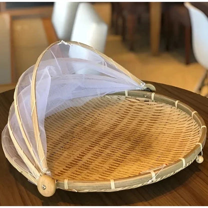 CestFresh - Cesto de Bamboo Com Cobertura de Tela Retrátil Protetor de Alimentos - Entrega Grátis